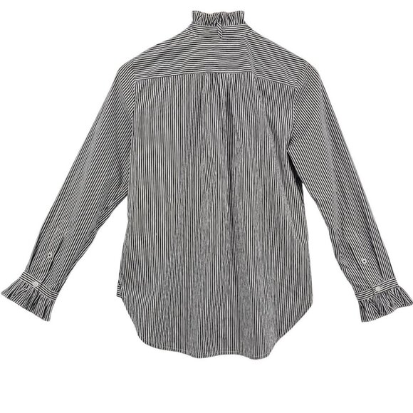 J. Crew Womens 0 Ruffle Classic Fit Washed Cotton Poplin Shirt in Stipe - Picture 5 of 13